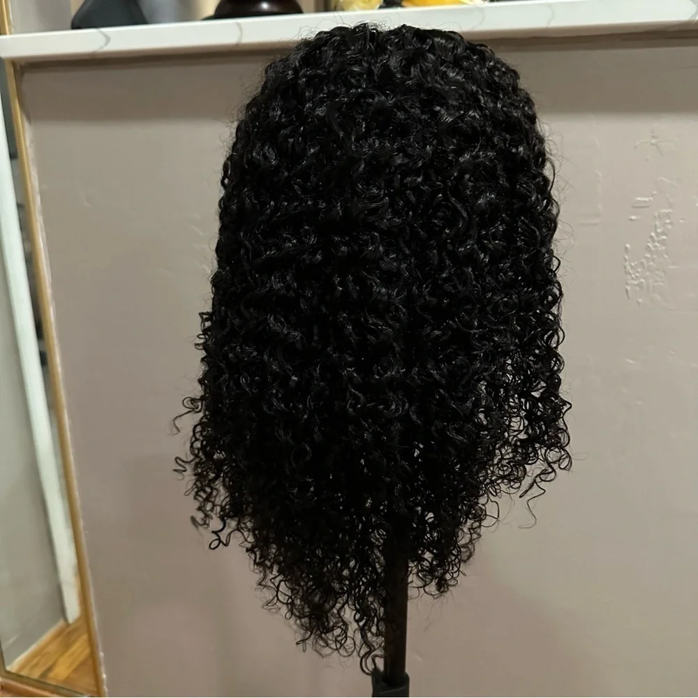 22” Nat Black Jerry Curly V Part Human Hair Wig‎ 150% Density glueless It#LG3